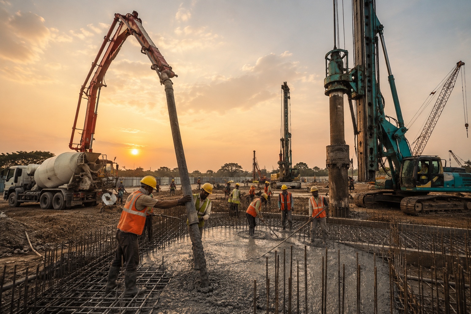 Concrete pour and piling work